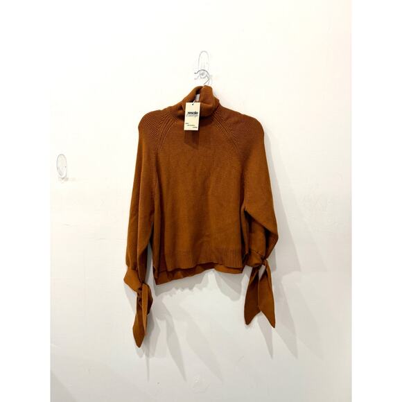 Zara Ribbed Tie Cuff Turtleneck Pullover Sweater Rust Brown Women's Size Medium - Picture 4 of 7